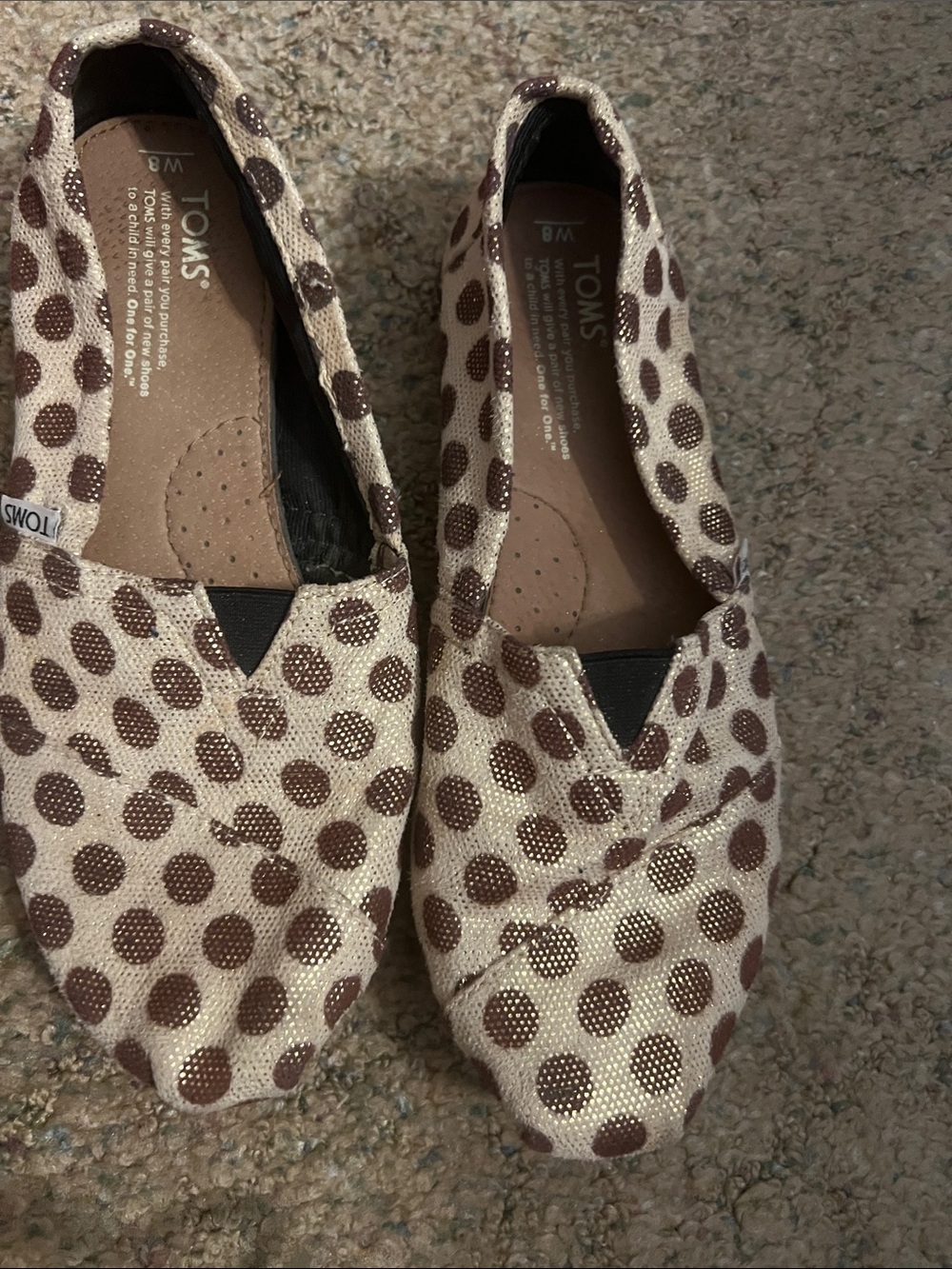 TOMS Polka Dot Cream and Brown Slip-On Alpargatas